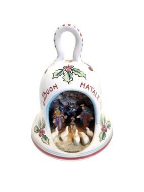 L'Assainato Grottaglie Christmas Bell Ceramic 3D Nativity Scene Buon Natale RARE